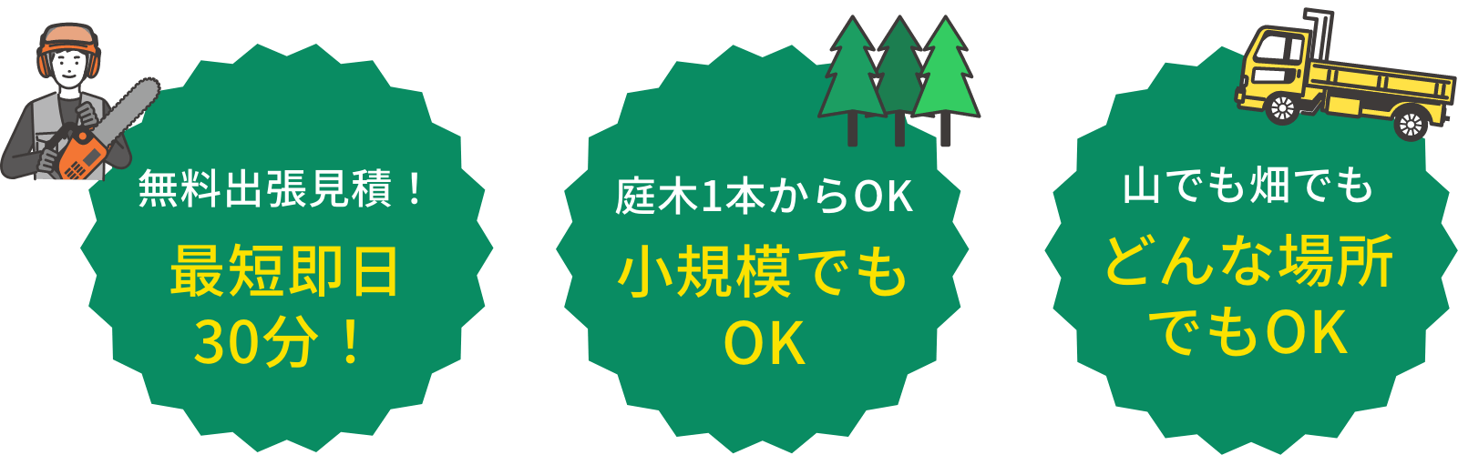 無料出張見積！最短即日30分！／庭木1本からOK！小規模でもOK／山でも畑でもどんな場所でもOK