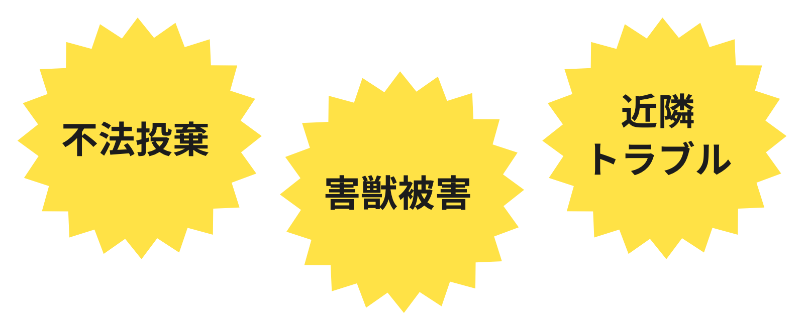 不法投棄、害獣被害、近隣トラブル